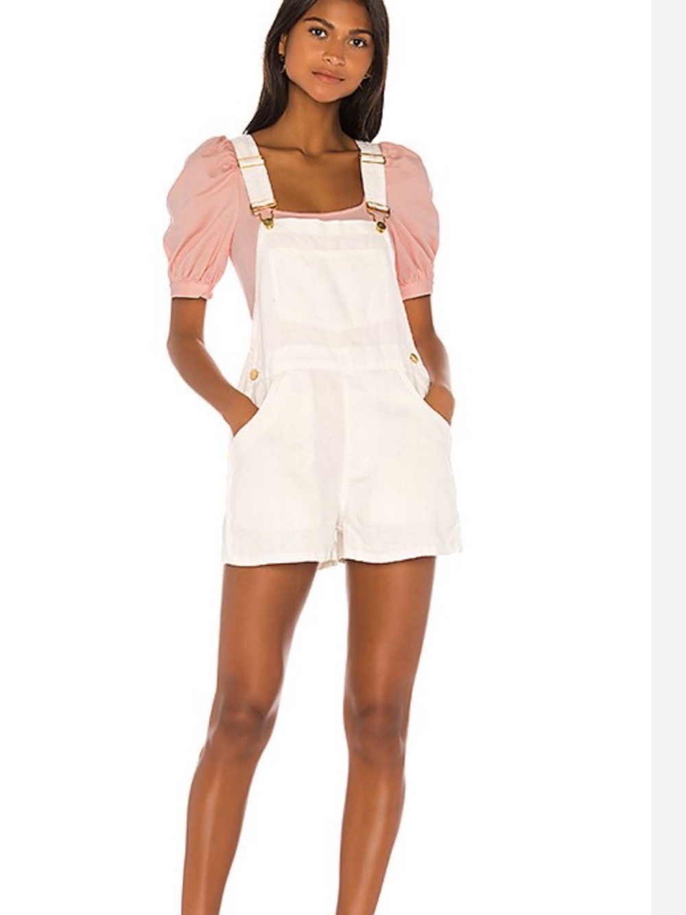 WE WORE WHAT White LINEN Short Overalls - Women's Summer Romper/ M/ $125 SOLDOUT